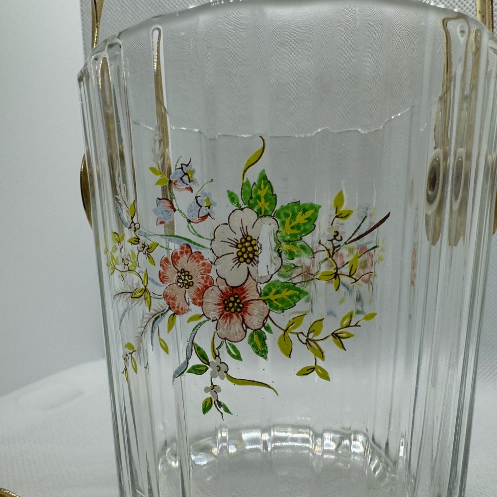 🫟3/$25🫟 Vintage small table ice bucket glass with flowers. - Picture 9 of 9
